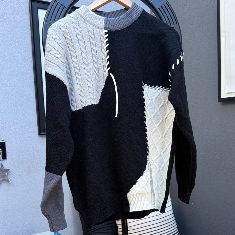 Black and Gray Patchwork Sweater size M